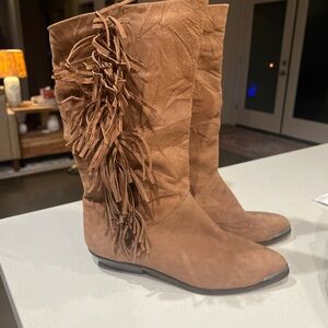 Vintage New Fringe Tan Leather Heeled Boots